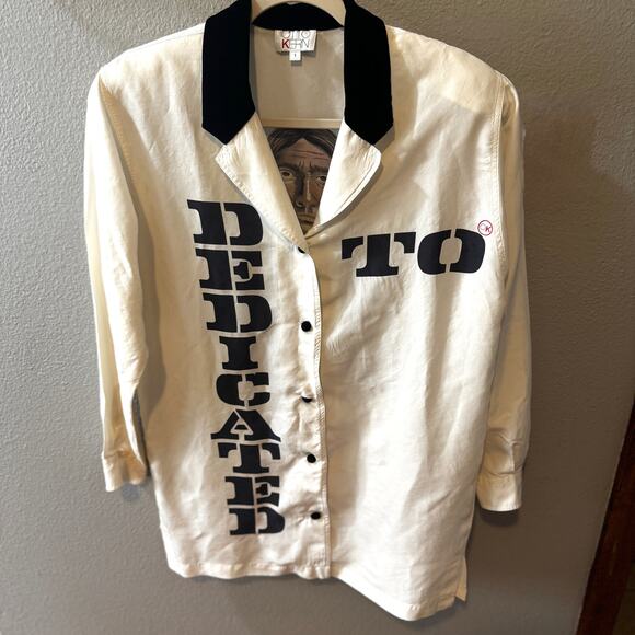 Vintage Otto Kern Silk Dedicated To Indian Native American Print Shirt Size S - Picture 7 of 8